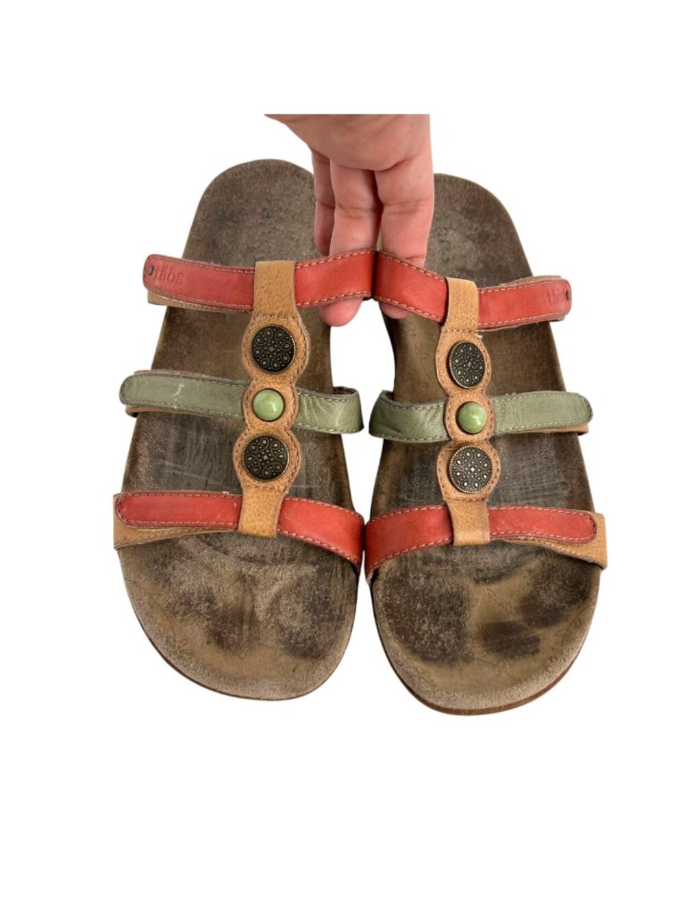 Taos Prize Medallion Triple Strap Sandal Multicolor Leather Comfort Size 9